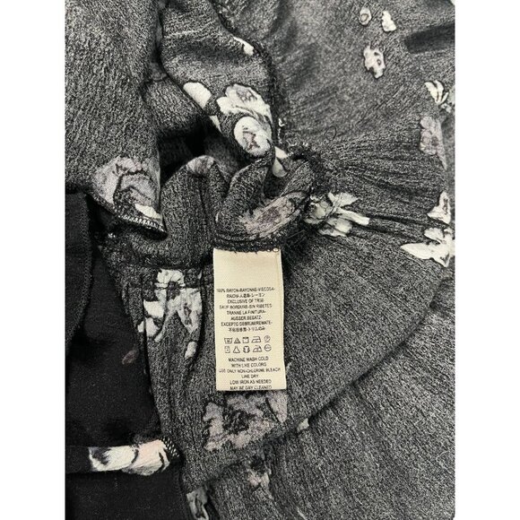 Free People Clover Field Tunic Mini Dress Medium Black Floral Ruffle Long Sleeve - Picture 6 of 7